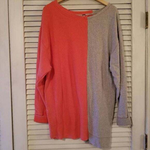 Free People Color Block Sweatshirt Coral Grey M - Picture 1 of 8
